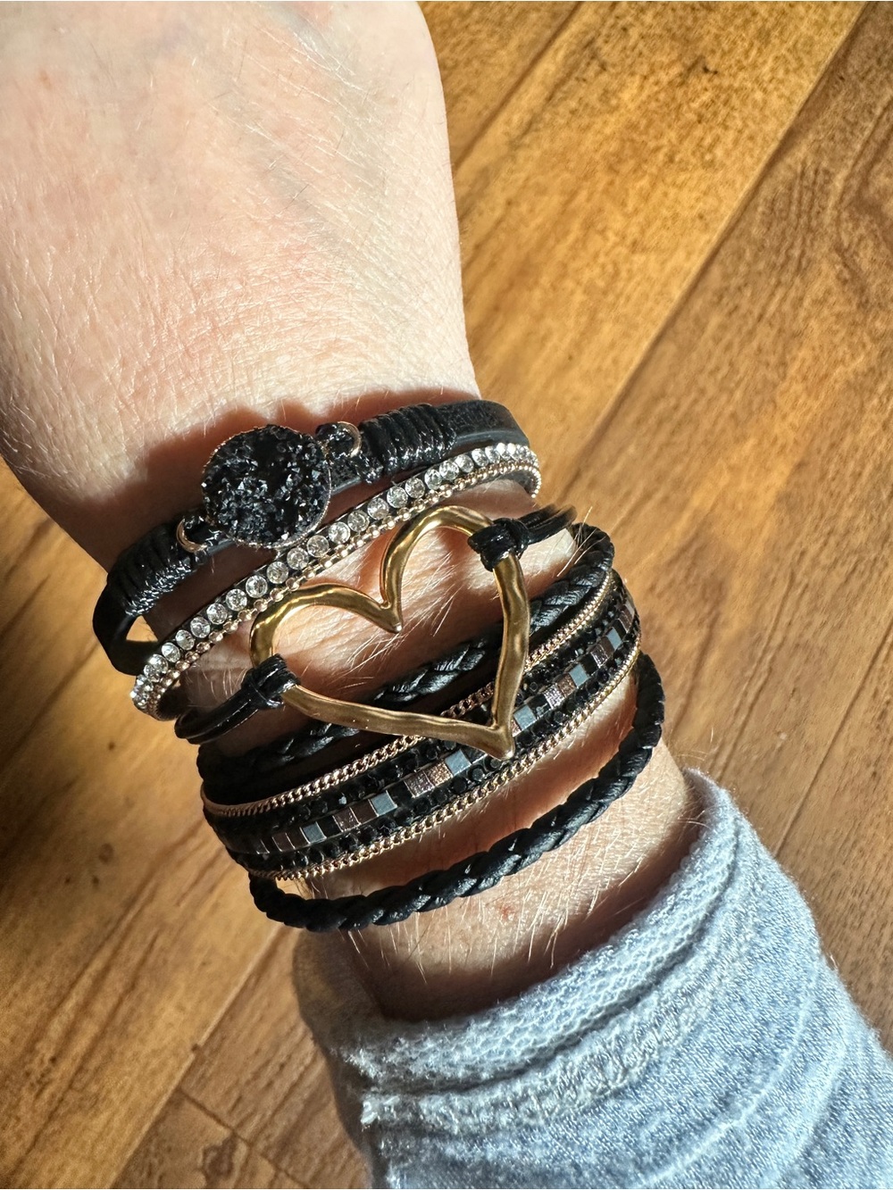 Black and Gold Heart Multi-Layer Bracelet